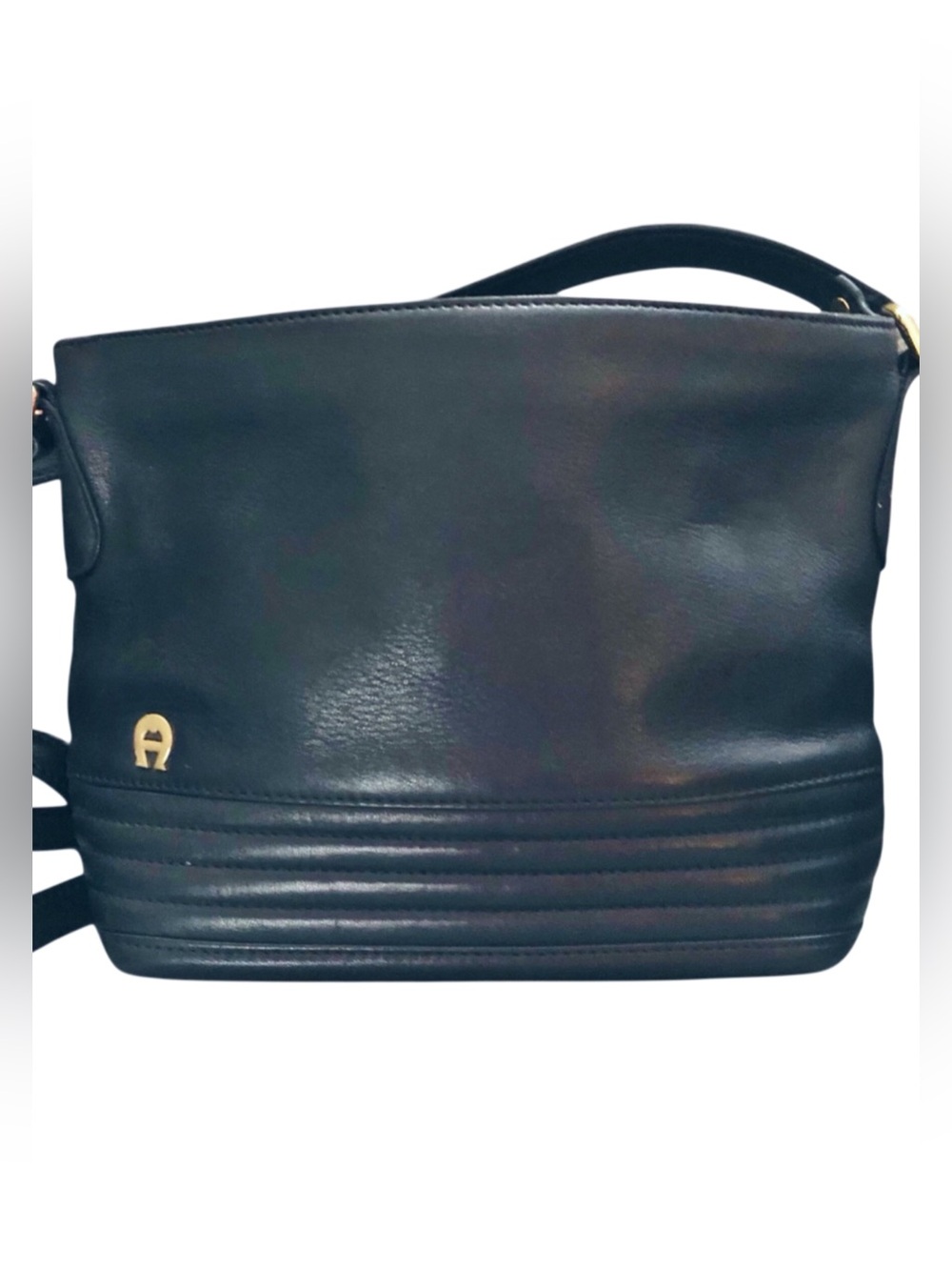 Vintage Etienne Aigner Navy Leather Crossbody Small Tote Bag